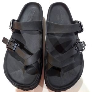 SCKECHERS Black Slide Sandals with Buckles
